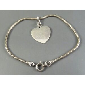 STERLING SILVER Cable Chain Bracelet BLANK HEART FLAT CHARM Engravable  7.25"